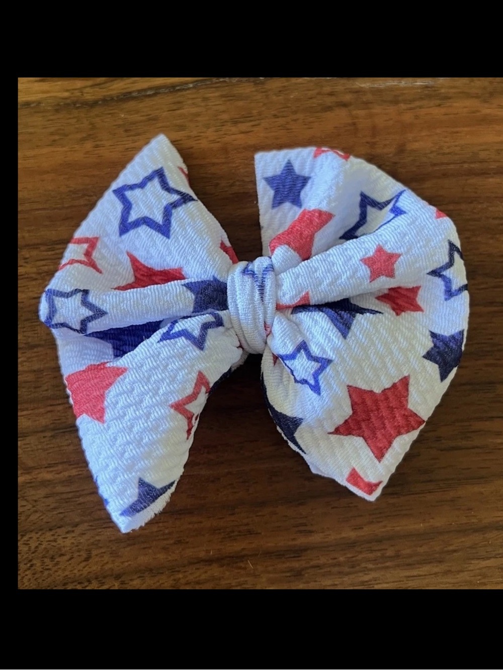 Handmade Fabric Hair Bow Red White Blue Stars 4th July Girls 3.75”x4” Clip
